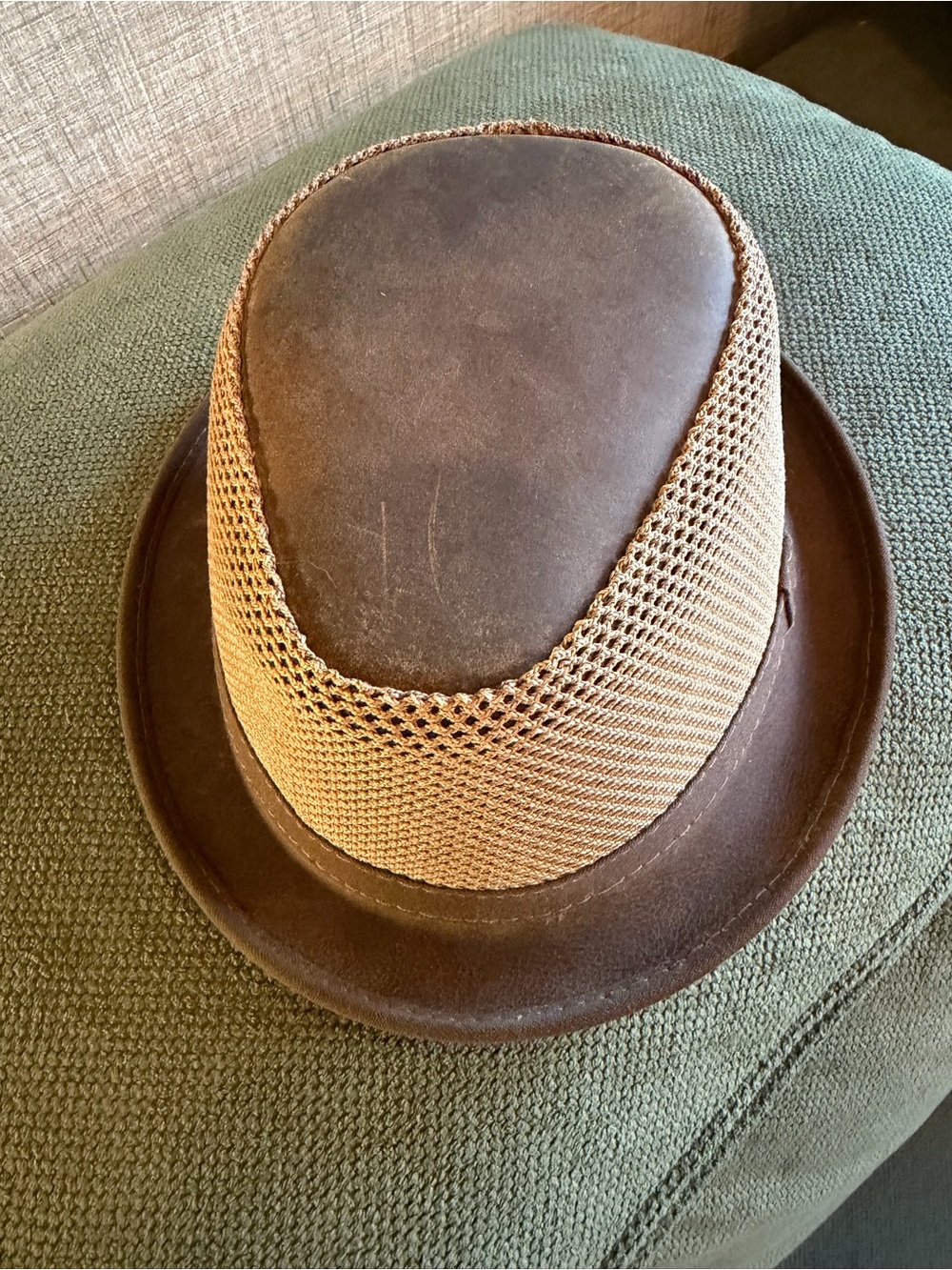 Ashbury Player Hat M Brown Leather Mesh Made USA Fedora Pork Pie Western